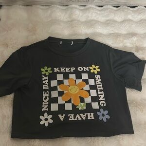 Flower, checkered, cropped shirt